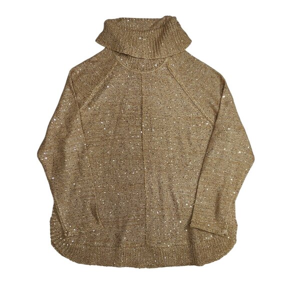 Reba Women's Gold Sequin Knit Turtleneck Sweater Size XL - Picture 1 of 4